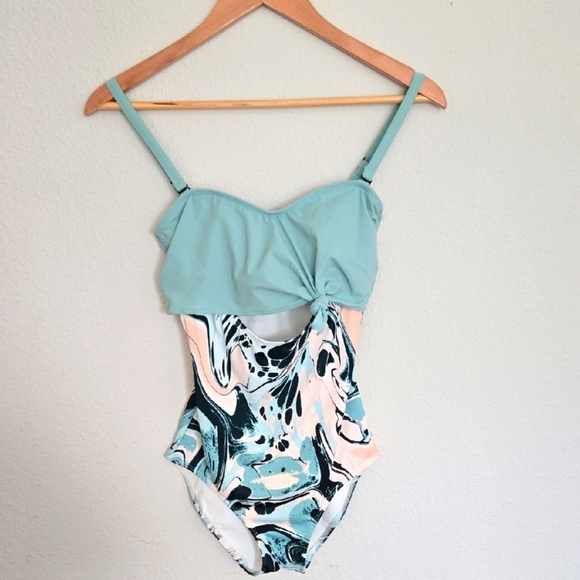 Flagpole NYC Nora Stylish Teal and Patterned One-Piece Swimsuit Summer - Picture 1 of 6